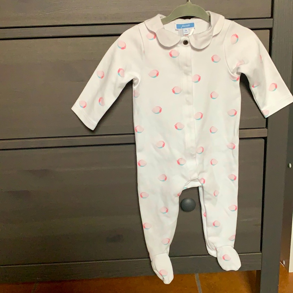 Jacadi White w/ Pink Bird Pattern Footie